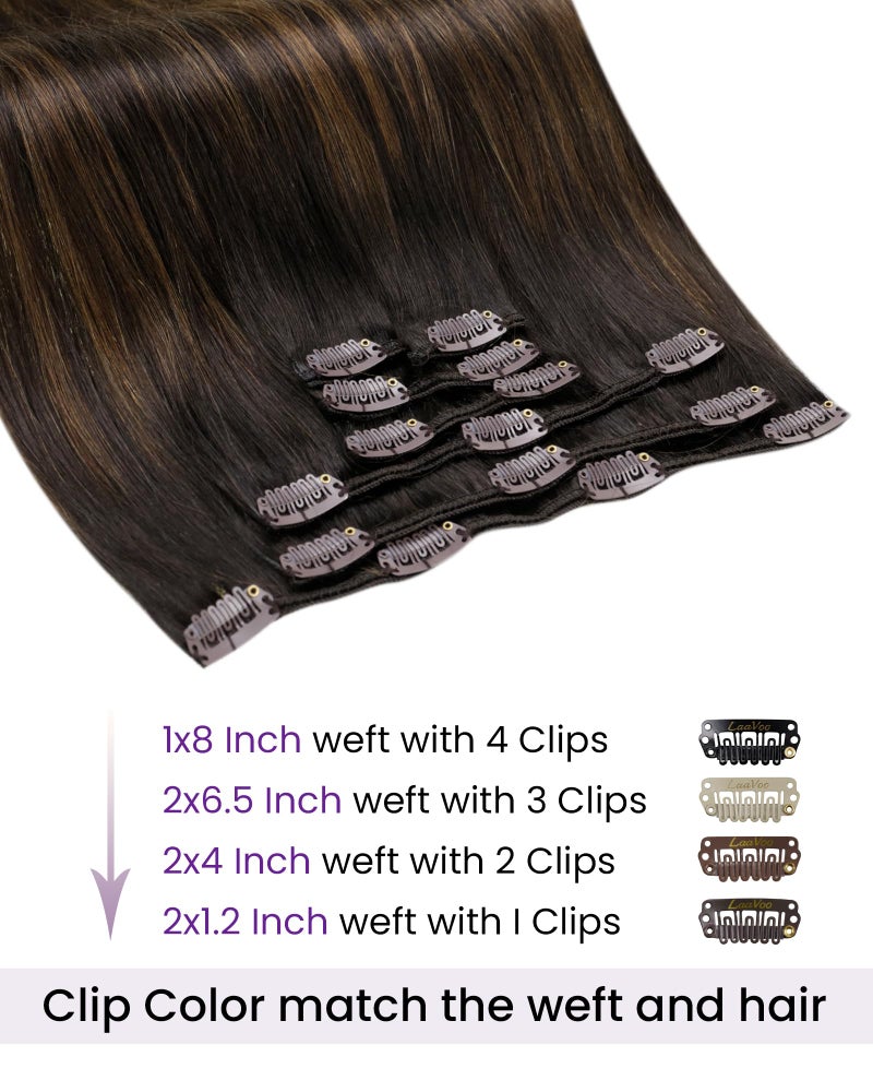 LaaVoo Human Hair Clip in Extensions Darkest Brown Balayage Light Brown Clip in Hair Extensions Real Human Hair Long Clip on Hair Extensions Human Hair Long Straight Double Weft 22 Inch 7Pcs 120g - Image 3